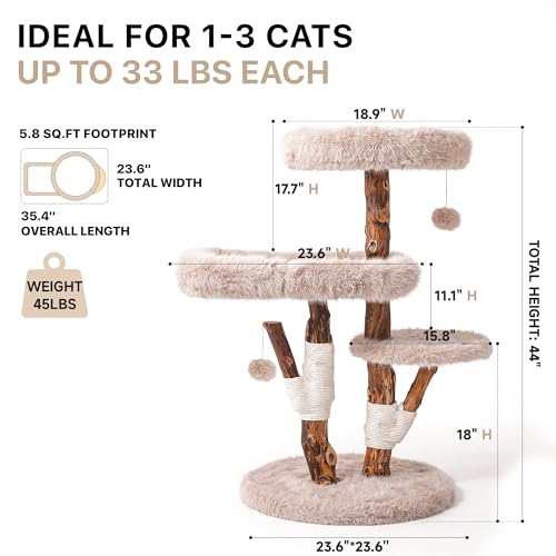 Solid Wood Cat Tree Tall Condo Scratching Post Large Cats
