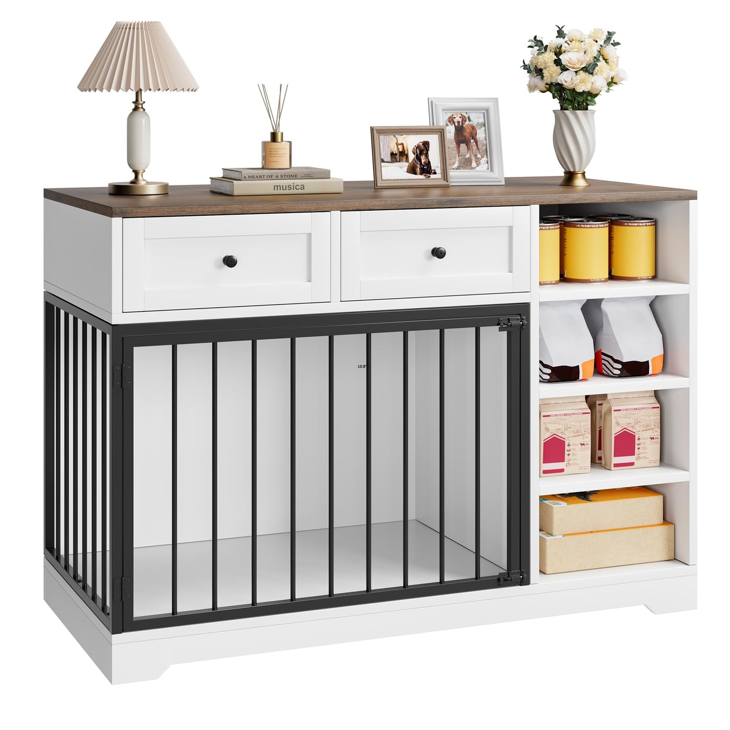 Dog Crate Indoor Kennel with Storage Drawers Shelves