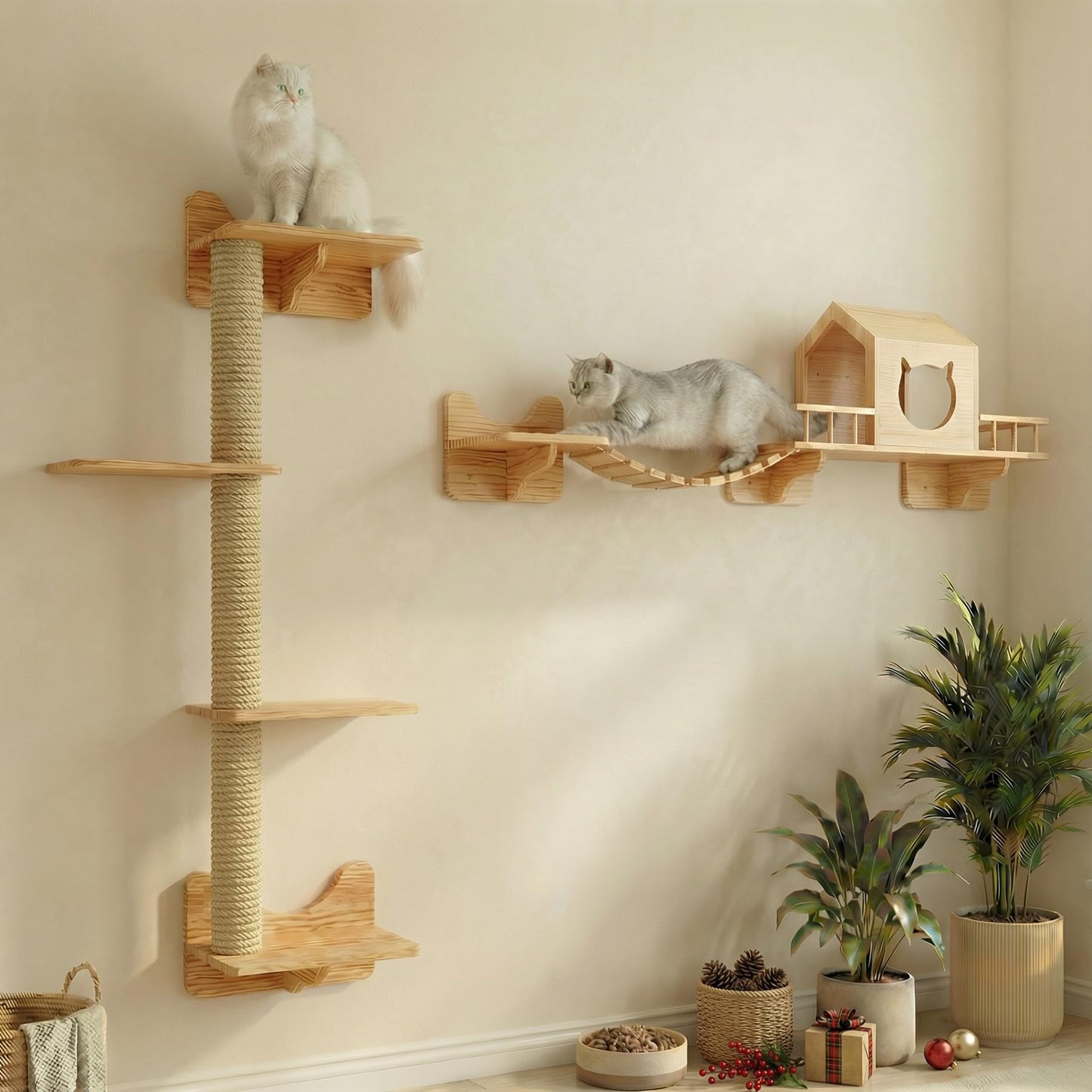 Wall Mounted Cat Shelves Perches Furniture Set Climbing