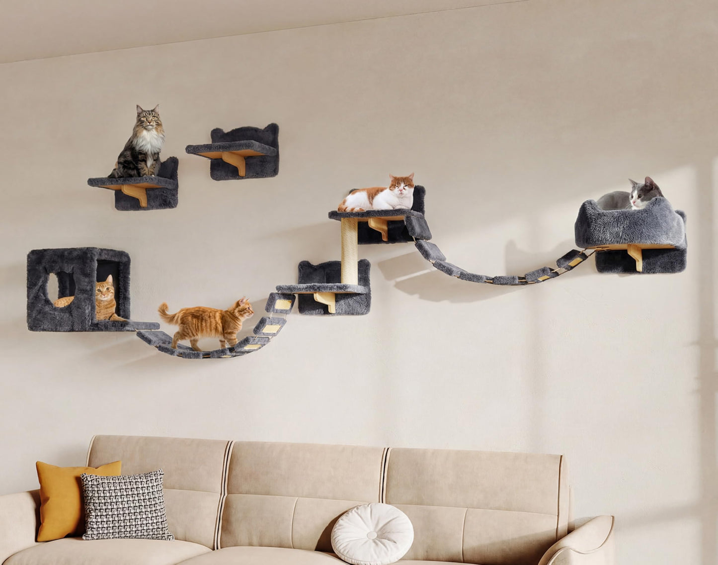 Wall Mounted Cat Shelves Furniture Set Plush Climbing Perches