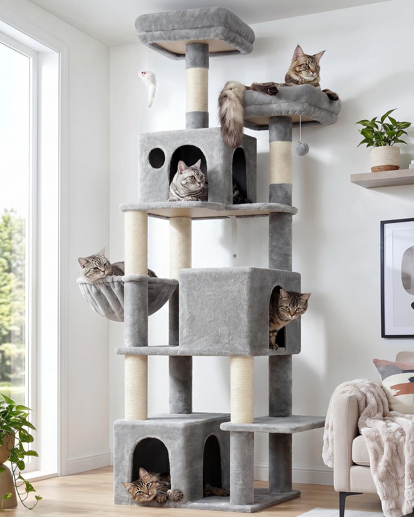 70 Inch Cat Tree Tower Scratching Post Hammock Condo