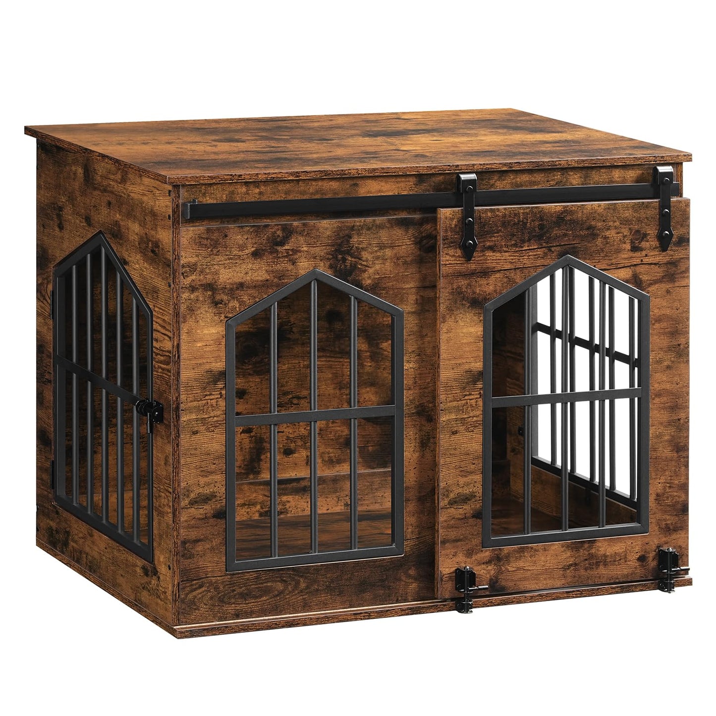 Farmhouse Dog Crate Furniture Sliding Barn Door Wooden Kennel