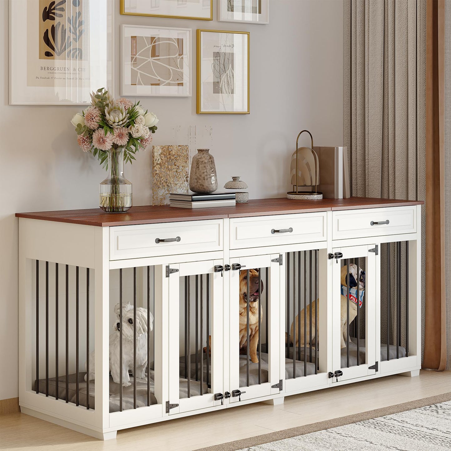 Indoor Dog Crate Furniture Wooden Kennel Dividers Drawers