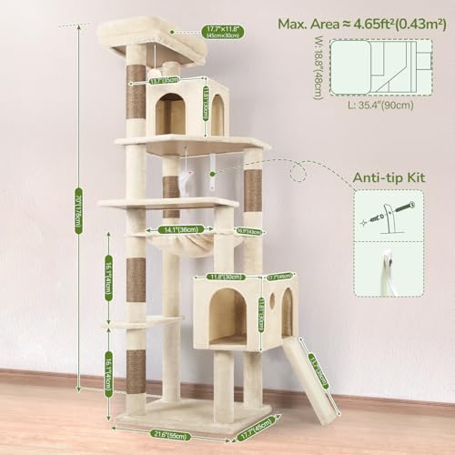 Heavy Duty Cat Tree Tower 70 Inch Scratching Post Hammock Condo