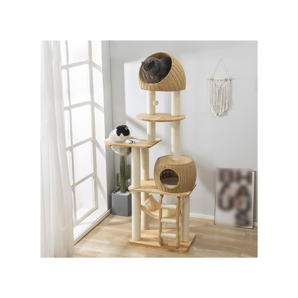 Rattan Cat Tree Tower Scratching Post Hammock Capsule Bed Toy