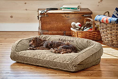 Orvis ComfortFill-Eco Bolster Dog Bed - Plush Rectangular Dog Beds with Three-Sided Bolster for Leaning