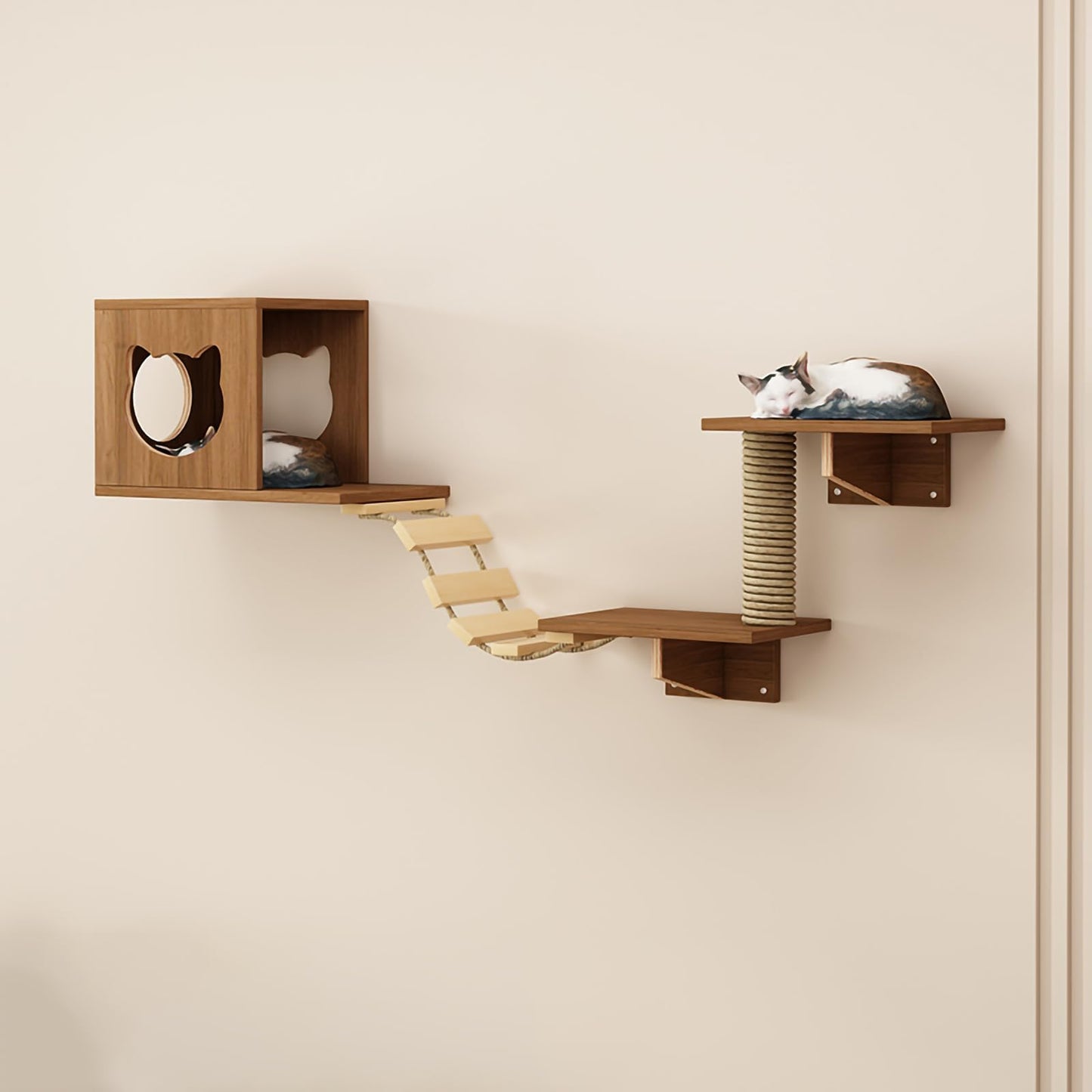 Large Cat Wall Shelves Climbing Set House Ladder Scratcher Wood