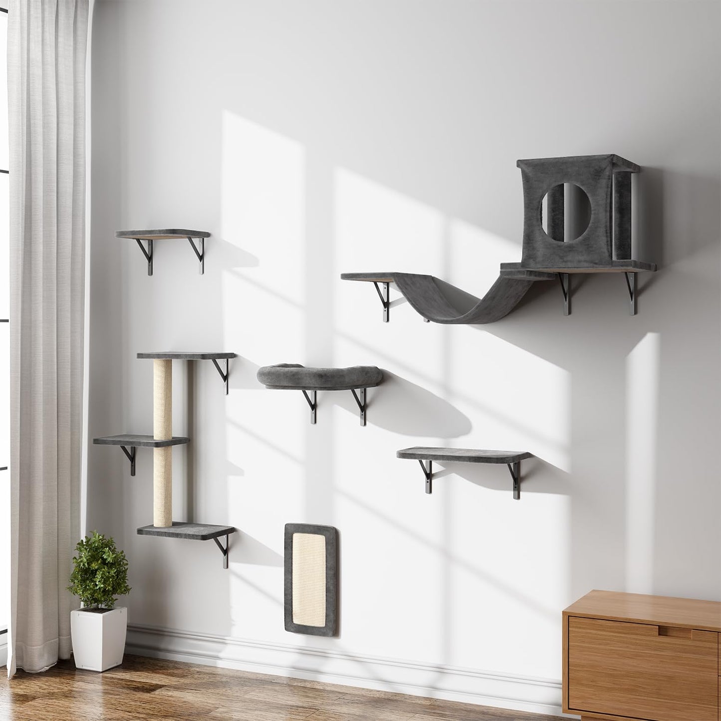 Wall Mounted Cat Climber Set Tree Bridge Steps Scratcher