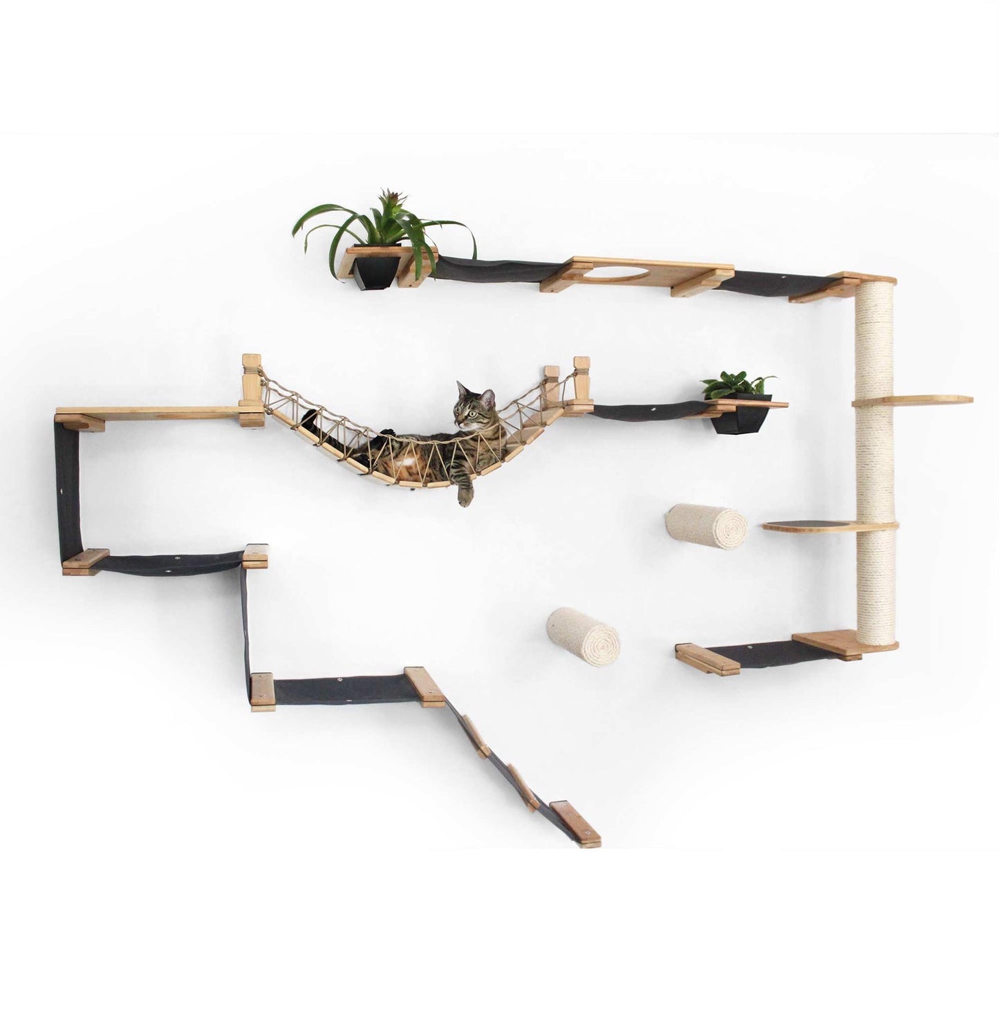 Natural Bamboo Canvas Cat Wall Furniture Set Modern Condo
