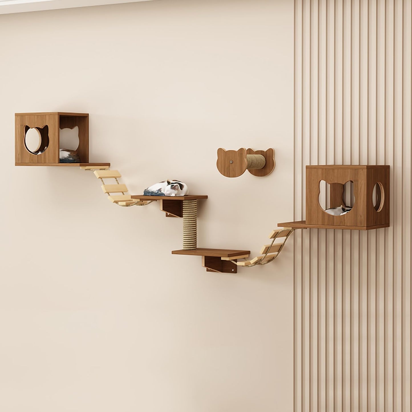 Large Cat Wall Shelves Climbing Set House Ladder Scratcher Wood