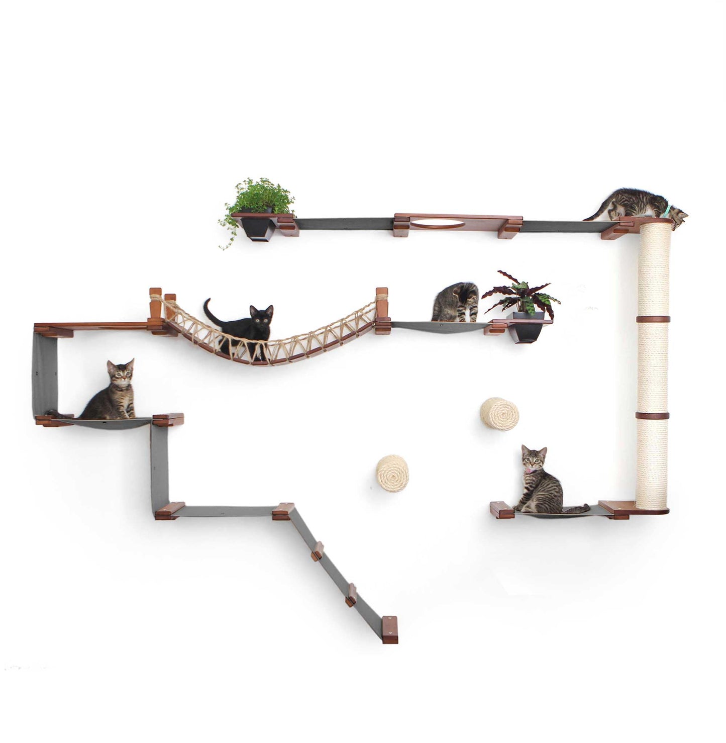 Natural Bamboo Canvas Cat Wall Furniture Set Modern Condo