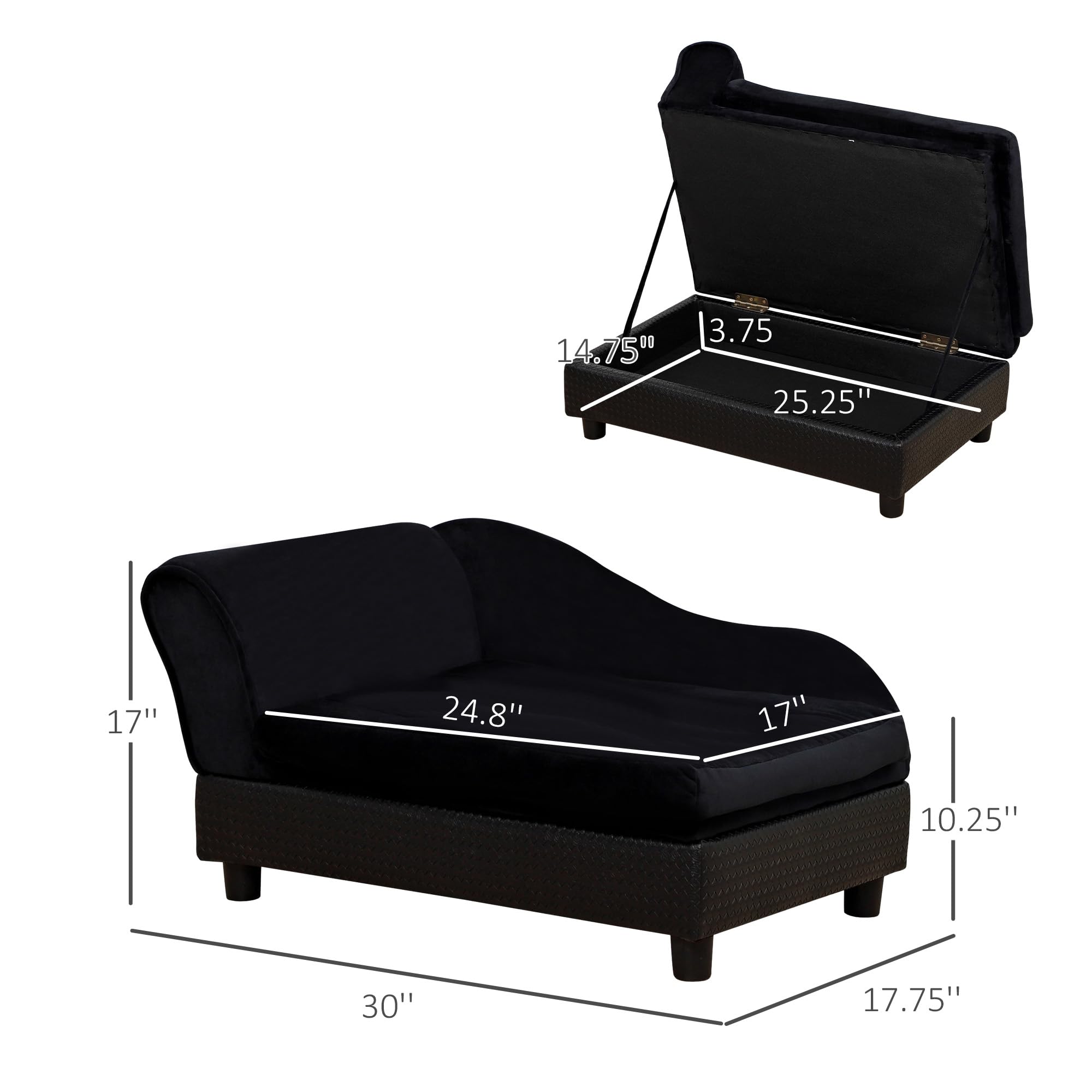 PawHut Luxury Fancy Dog Couch with Hidden Storage, Small Dog Sofa Bed with 2" Soft Foam, Modern Pet Furniture for Puppies & Little Breeds