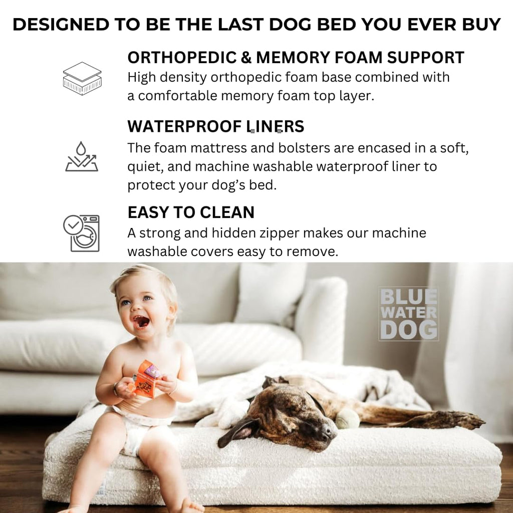 Bluewater Dog Boucle Orthopedic Memory Foam Bed with Machine Washable Boucle Cover and Waterproof Liner