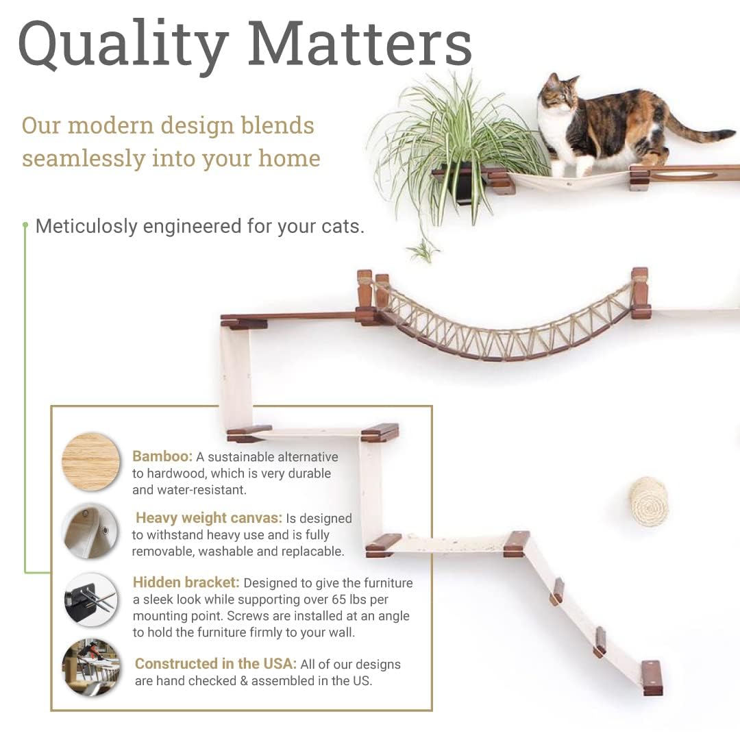 Natural Bamboo Canvas Cat Wall Furniture Set Modern Condo