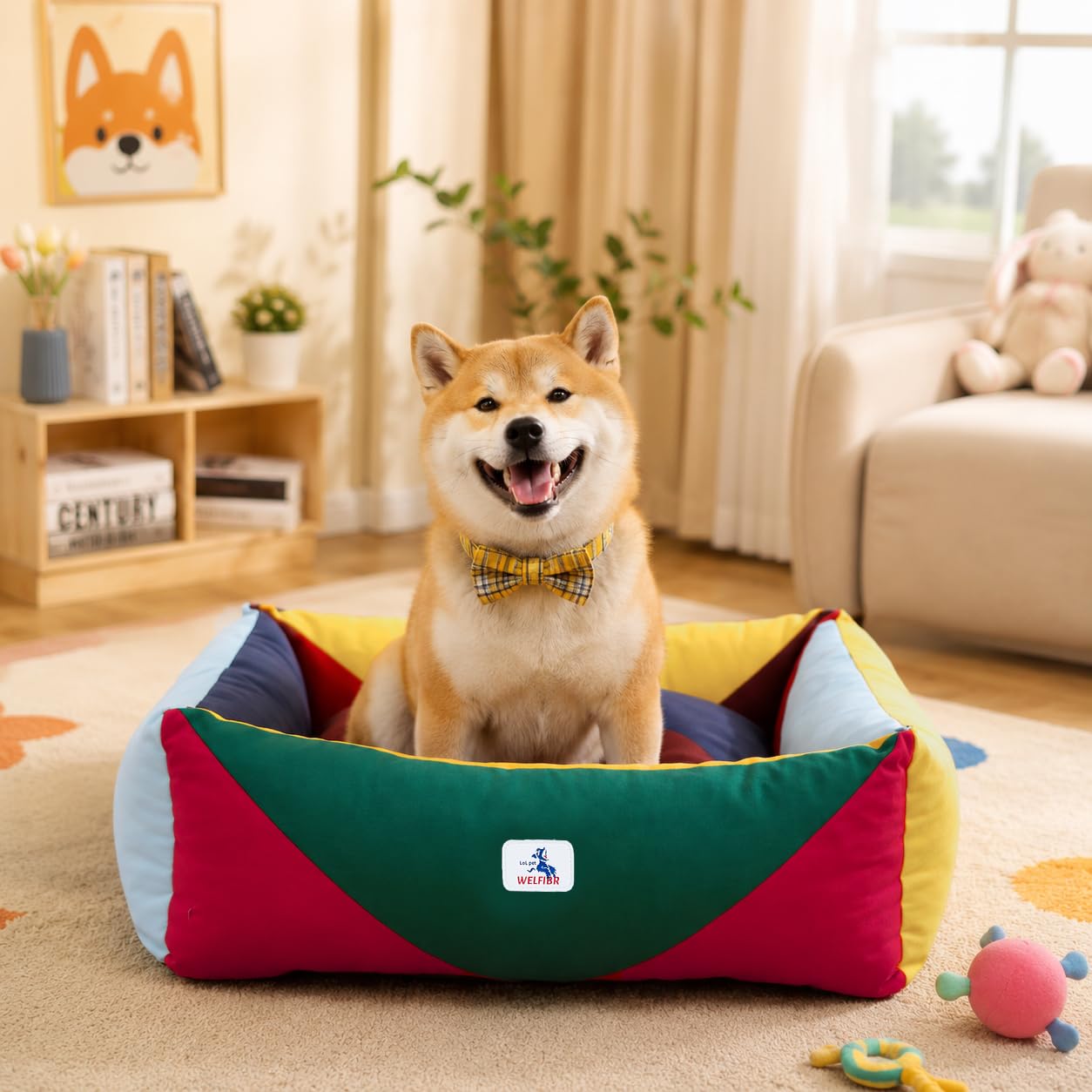 Welfibr Cotton Canvas Dog Bed, Cute Dog Beds, Puppy Bed with Washable Removable Cover, Durable 290 GSM Cotton Anti-Chewing Pet Bed with Anti-Slip Bottom