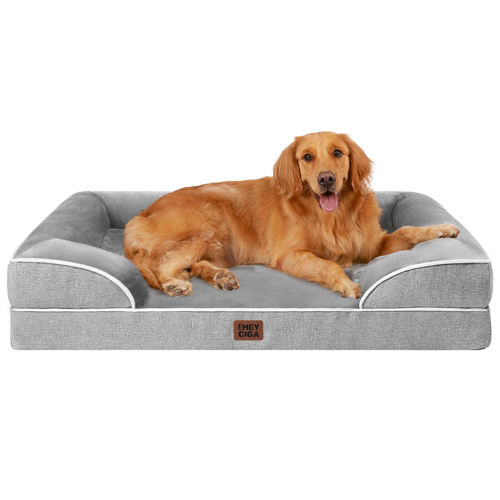 EHEYCIGA Orthopedic Dog Beds for Medium Large Extra Large Dogs, Waterproof Memory Foam XL Dog Bed with Sides, Egg-Crate Foam Couch Bed with Washable Removable Cover