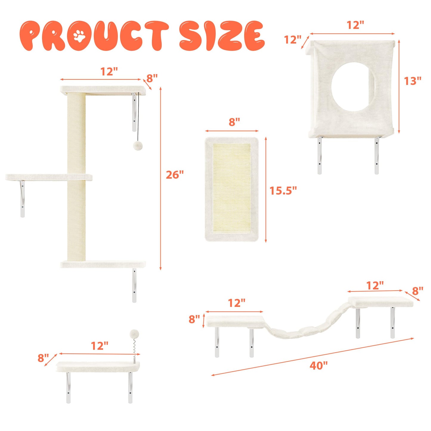 Wall Mounted Cat Climber Set Tree Bridge Steps Scratcher