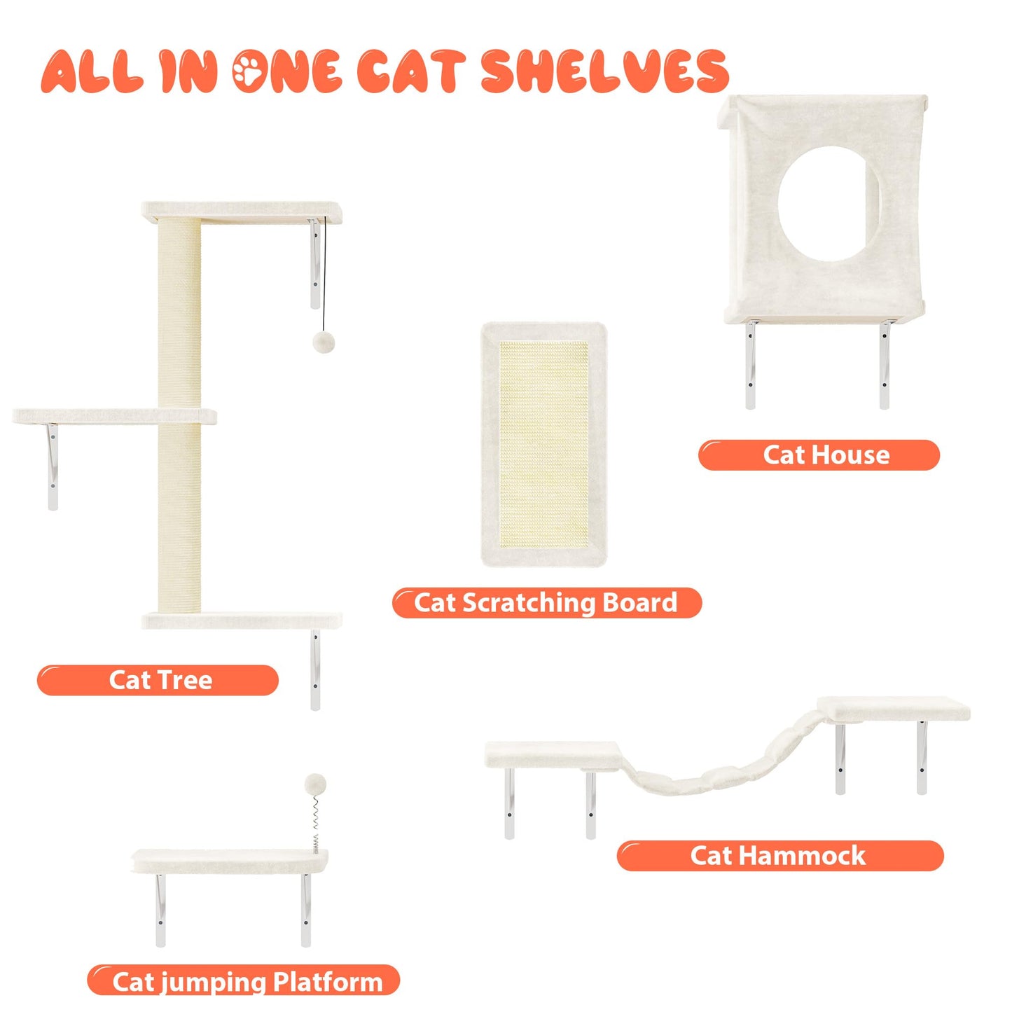 Wall Mounted Cat Climber Set Tree Bridge Steps Scratcher
