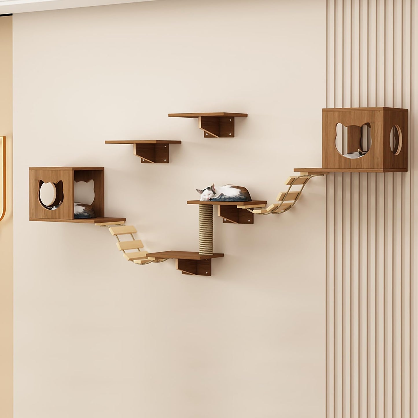 Large Cat Wall Shelves Climbing Set House Ladder Scratcher Wood