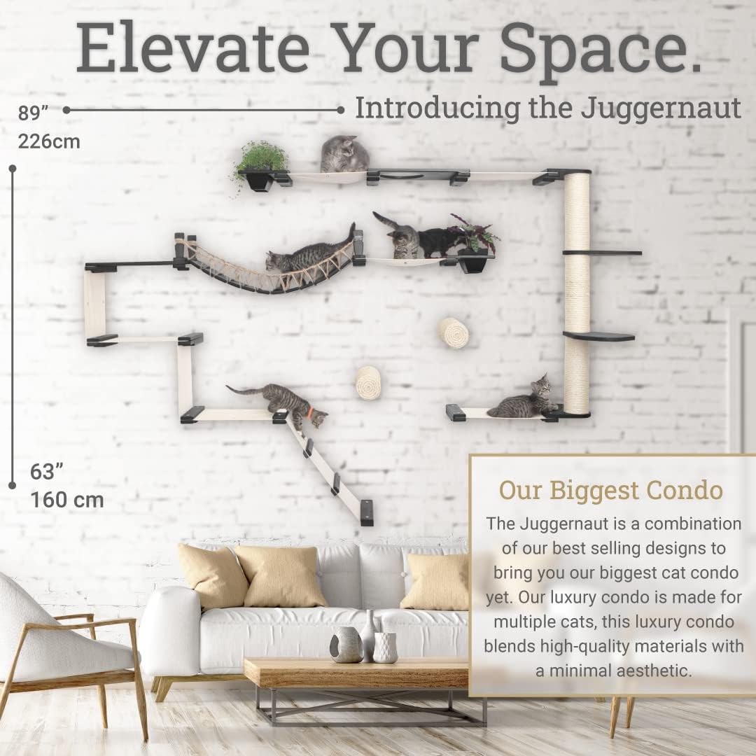 Natural Bamboo Canvas Cat Wall Furniture Set Modern Condo