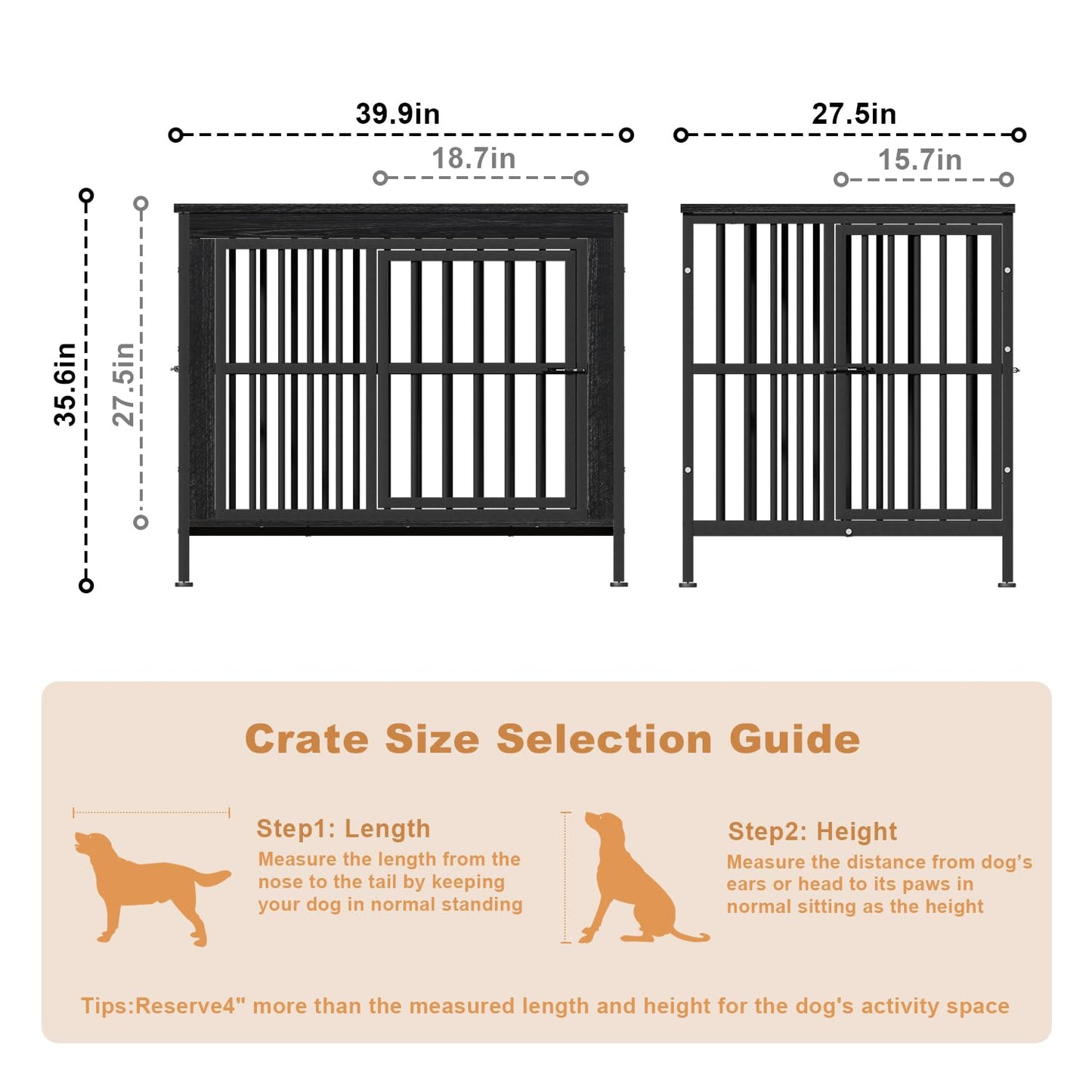 Double Dog Crate Furniture Large Wooden Kennel TV Stand Storage