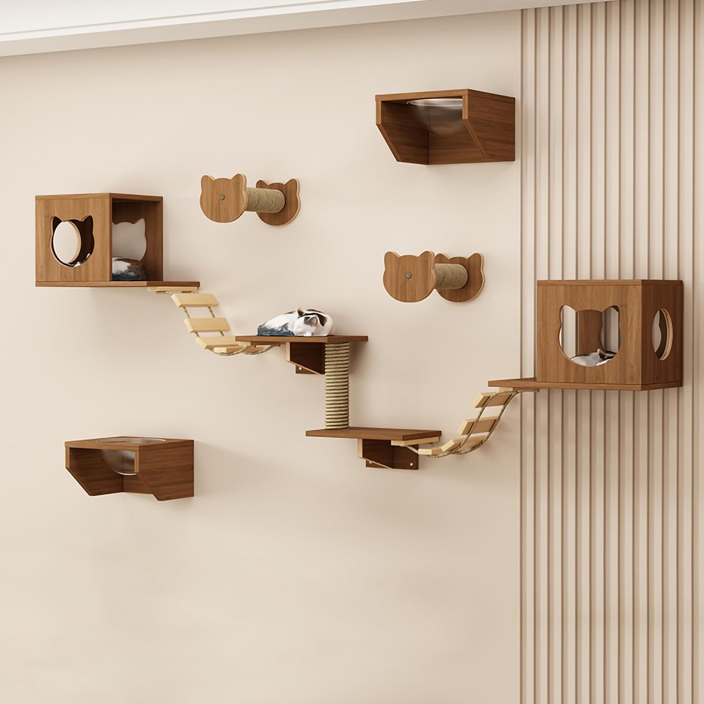 Large Cat Wall Shelves Climbing Set House Ladder Scratcher Wood