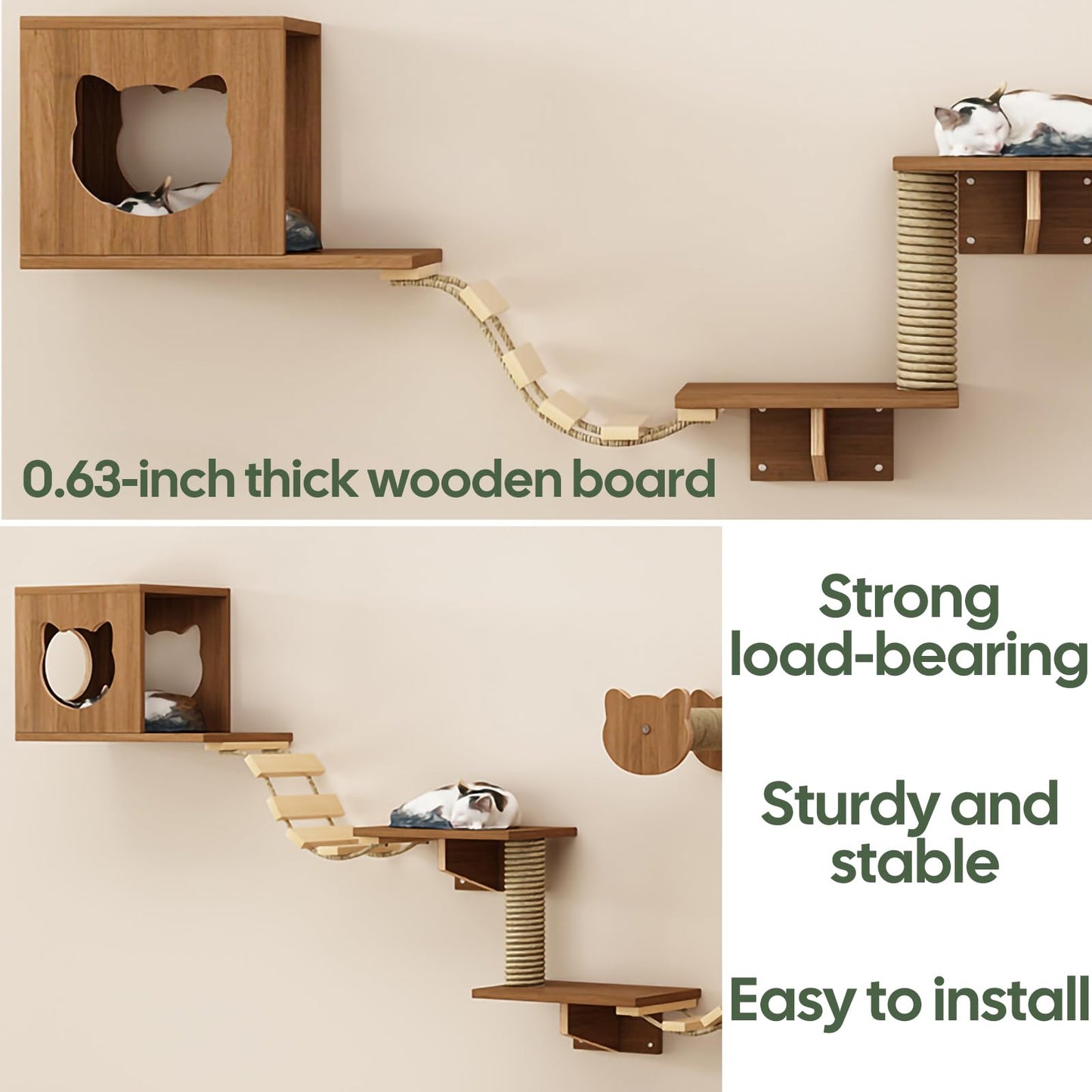 Large Cat Wall Shelves Climbing Set House Ladder Scratcher Wood