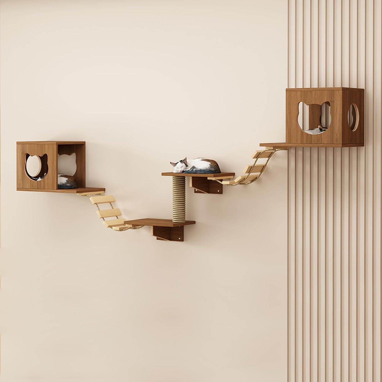 Large Cat Wall Shelves Climbing Set House Ladder Scratcher Wood