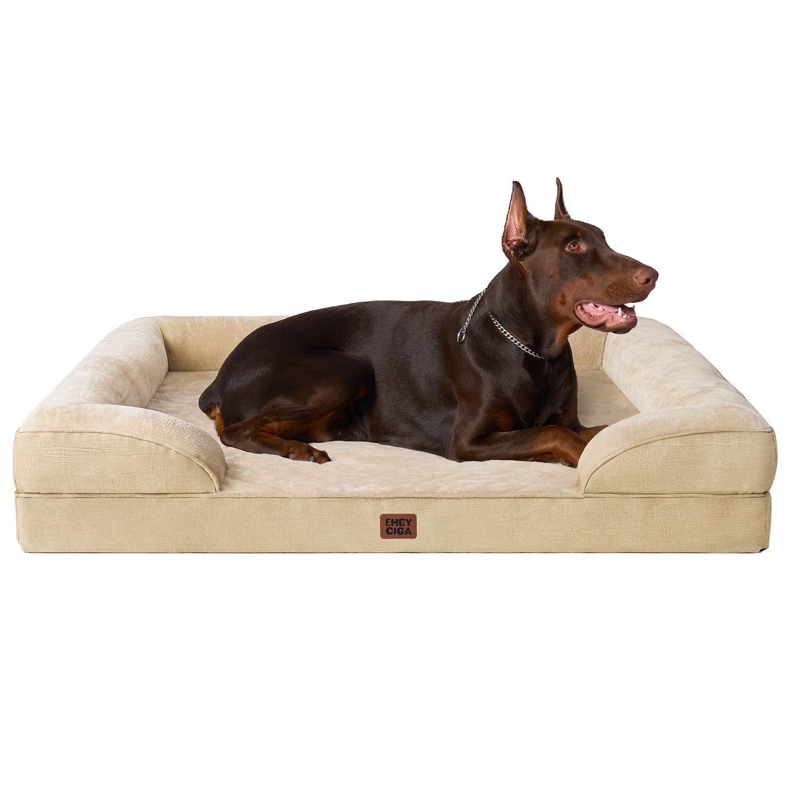 EHEYCIGA Orthopedic Dog Beds for Medium Large Extra Large Dogs, Waterproof Memory Foam XL Dog Bed with Sides, Egg-Crate Foam Couch Bed with Washable Removable Cover