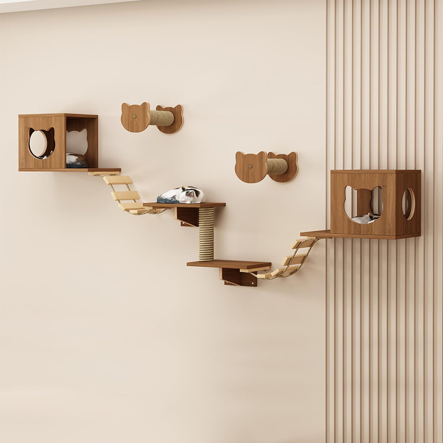 Large Cat Wall Shelves Climbing Set House Ladder Scratcher Wood