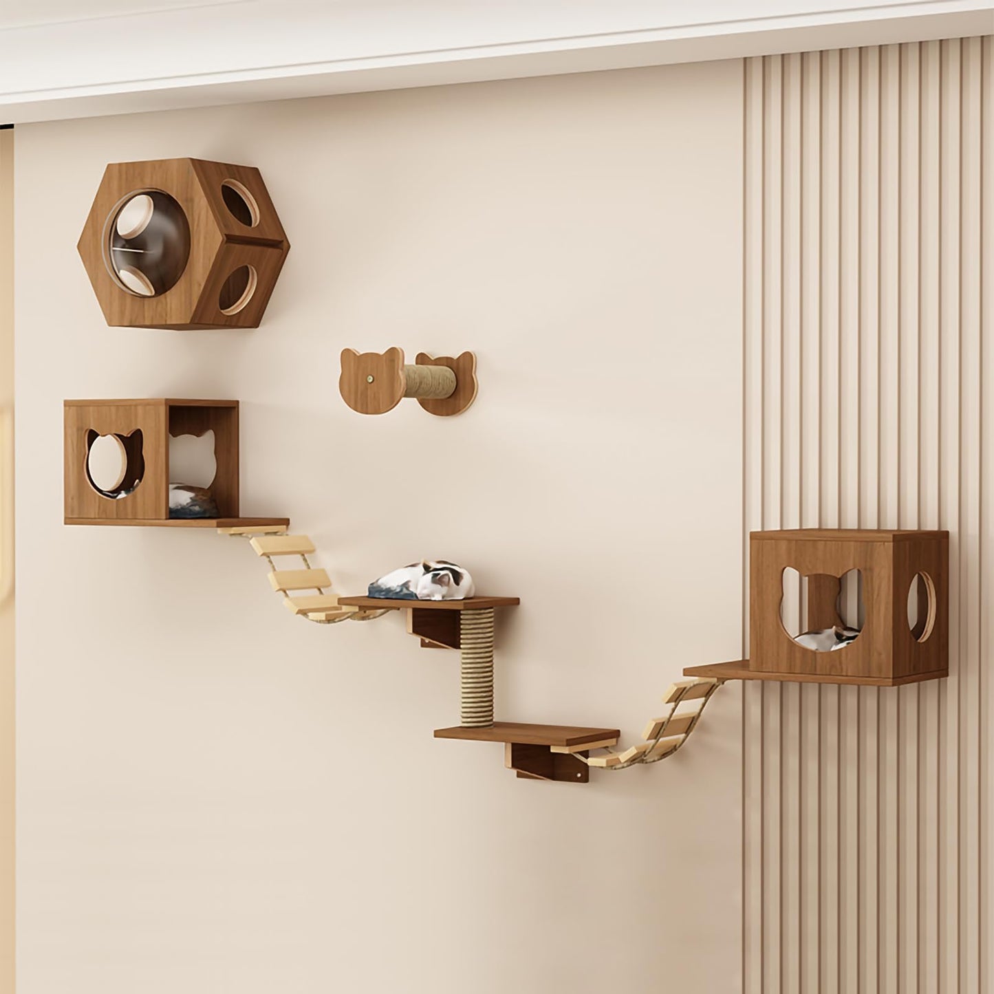 Large Cat Wall Shelves Climbing Set House Ladder Scratcher Wood