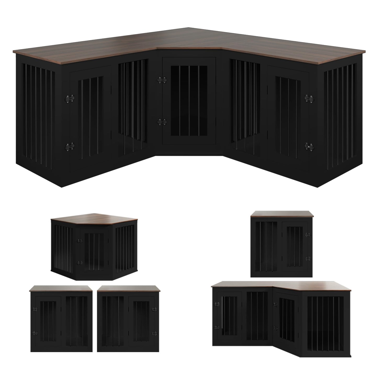 Triple Dog Crate Furniture Indoor Wooden Kennel Large