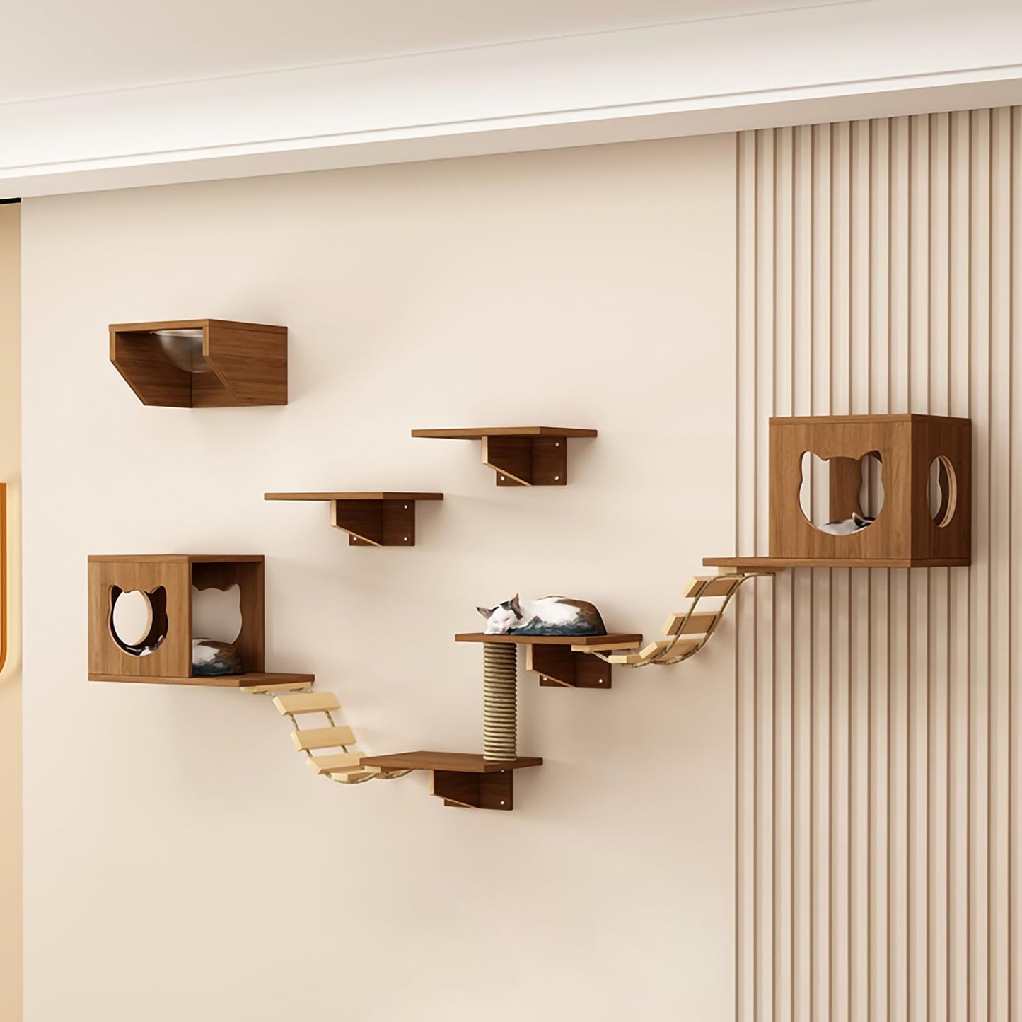 Large Cat Wall Shelves Climbing Set House Ladder Scratcher Wood