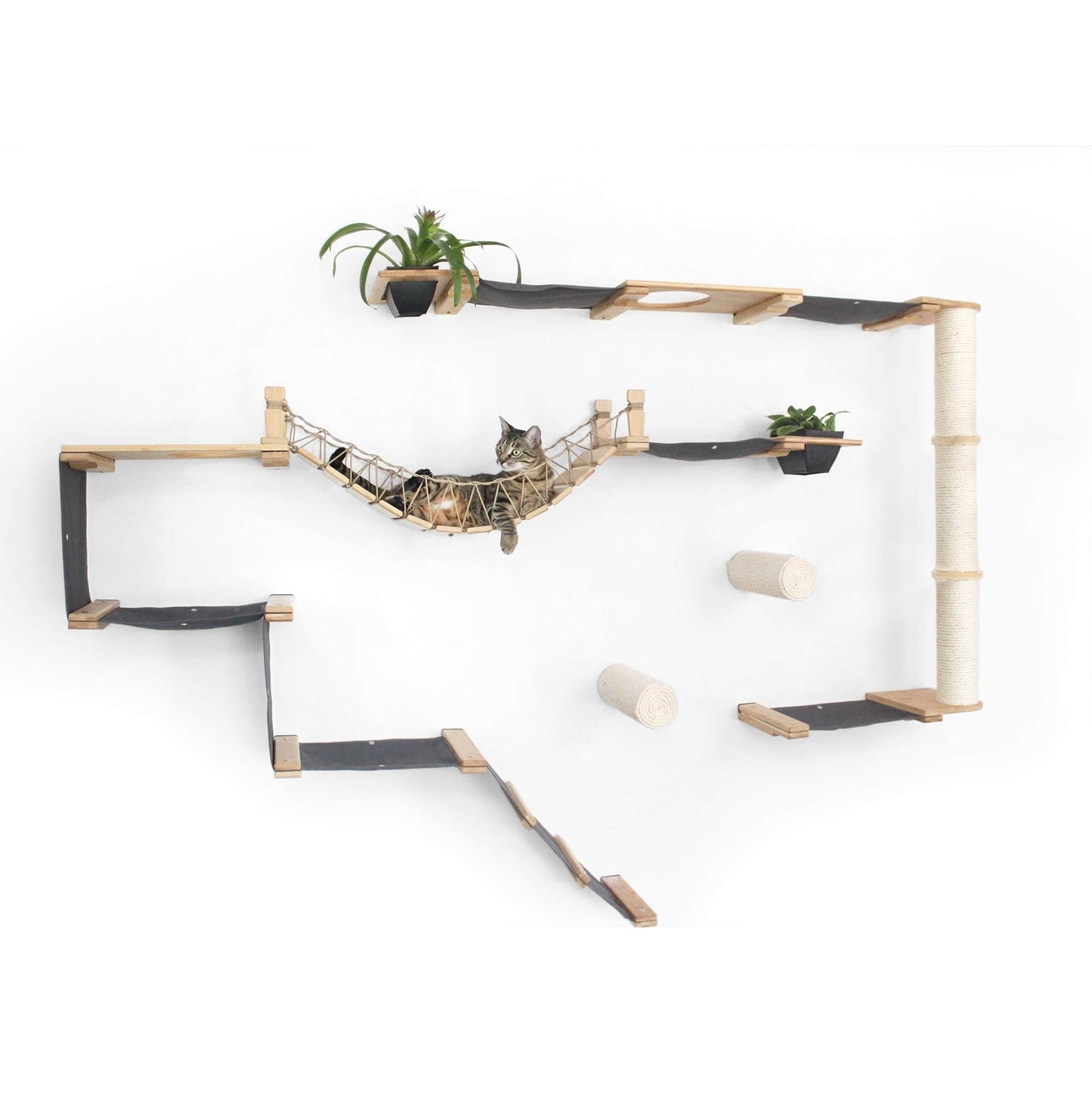 Natural Bamboo Canvas Cat Wall Furniture Set Modern Condo