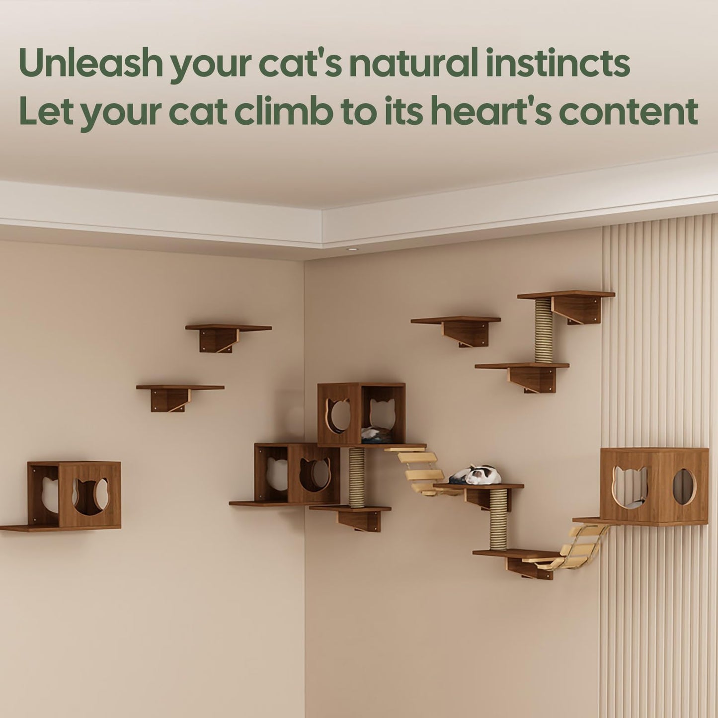 Large Cat Wall Shelves Climbing Set House Ladder Scratcher Wood