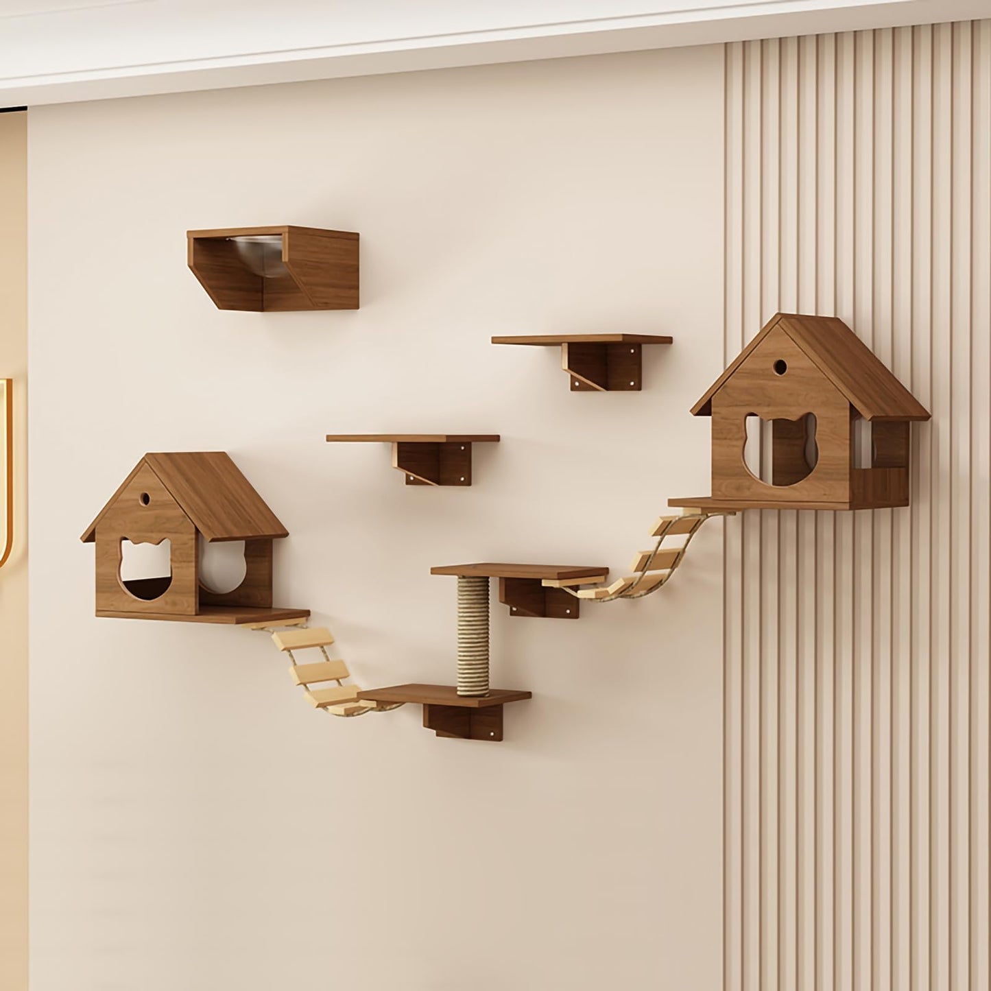Large Cat Wall Shelves Climbing Set House Ladder Scratcher Wood