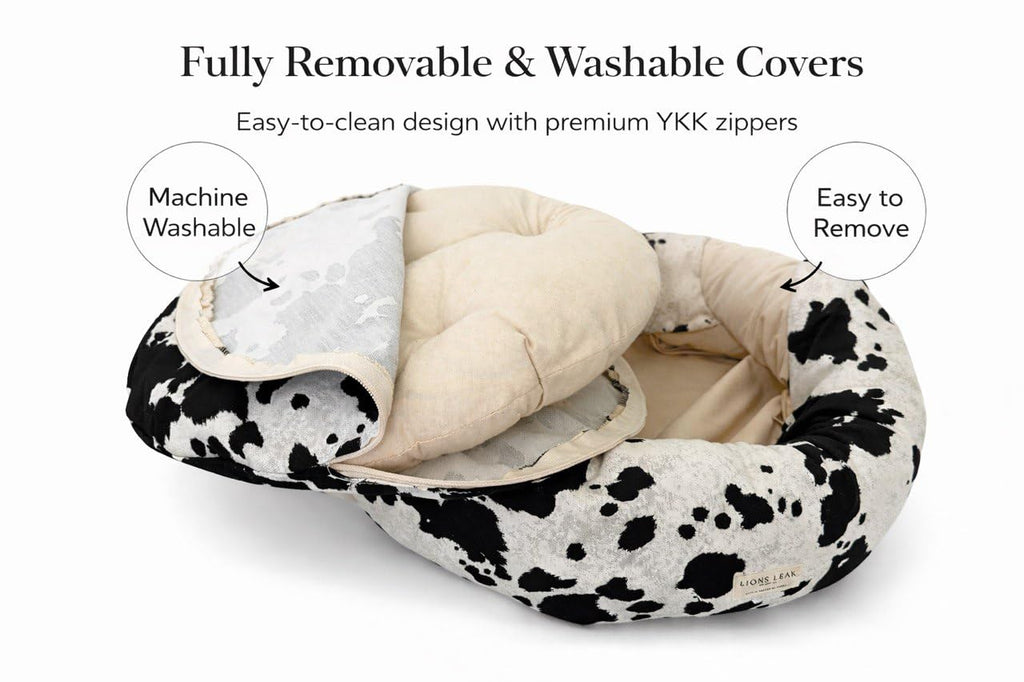LIONS LEAK Round Dog Bed – Natural Canvas, Removable Washable Cover, Raw Cotton or Latex Fill, Hypoallergenic Non-Toxic, Made in USA