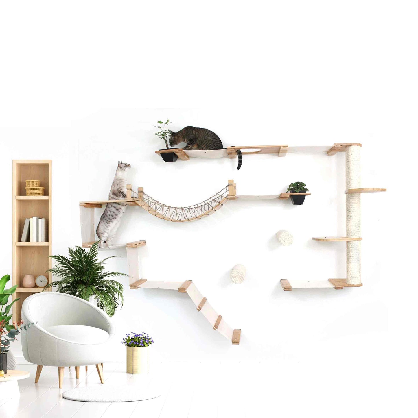 Natural Bamboo Canvas Cat Wall Furniture Set Modern Condo