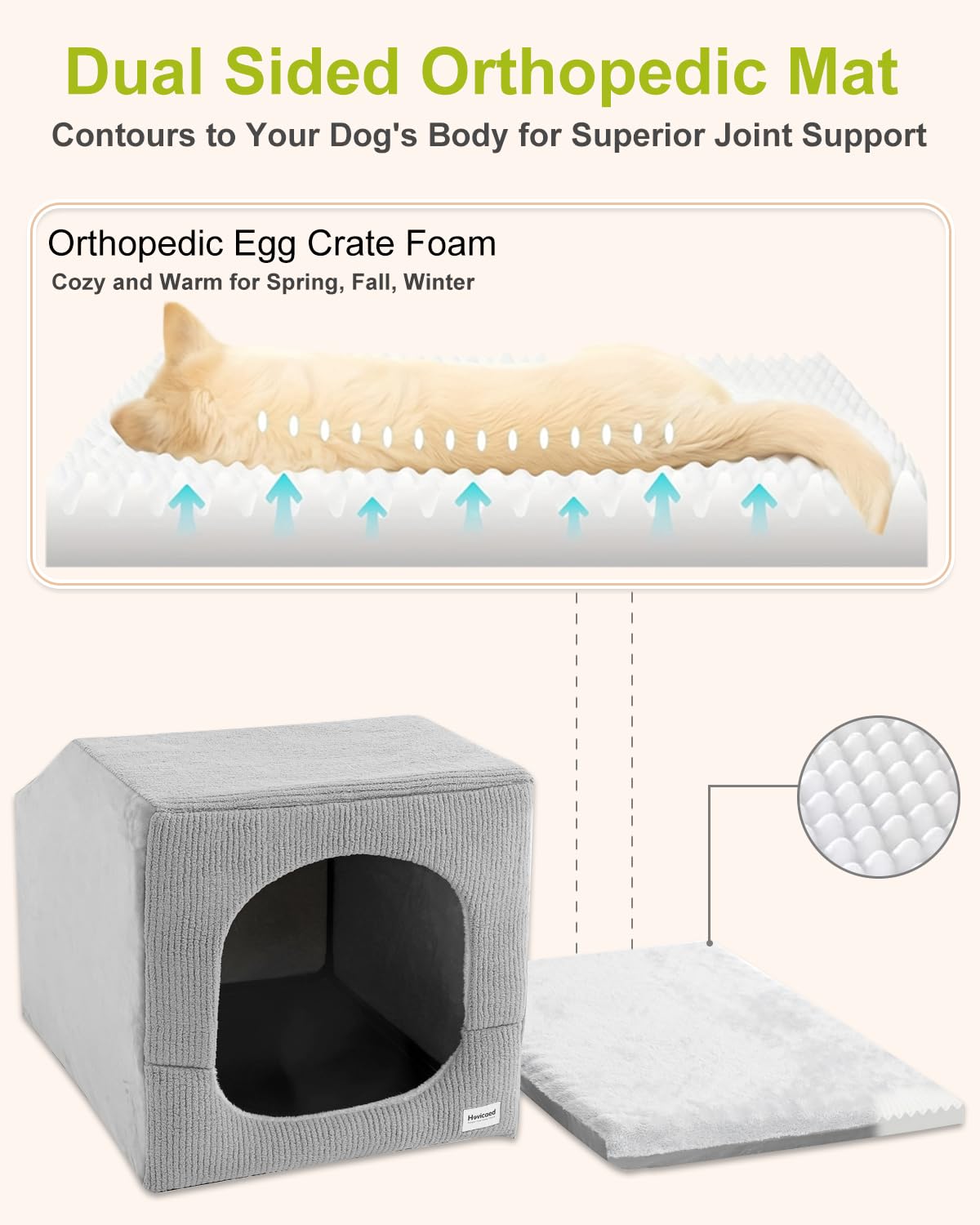 Hovicaed Indoor Dog House for Extra Large Medium Small Sized Dogs - Washable Removable Cushion and Cover Pet Orthopedic Dog Bed, Inside Dog House Large Space Strong Support, Cat Cute Tent Cave