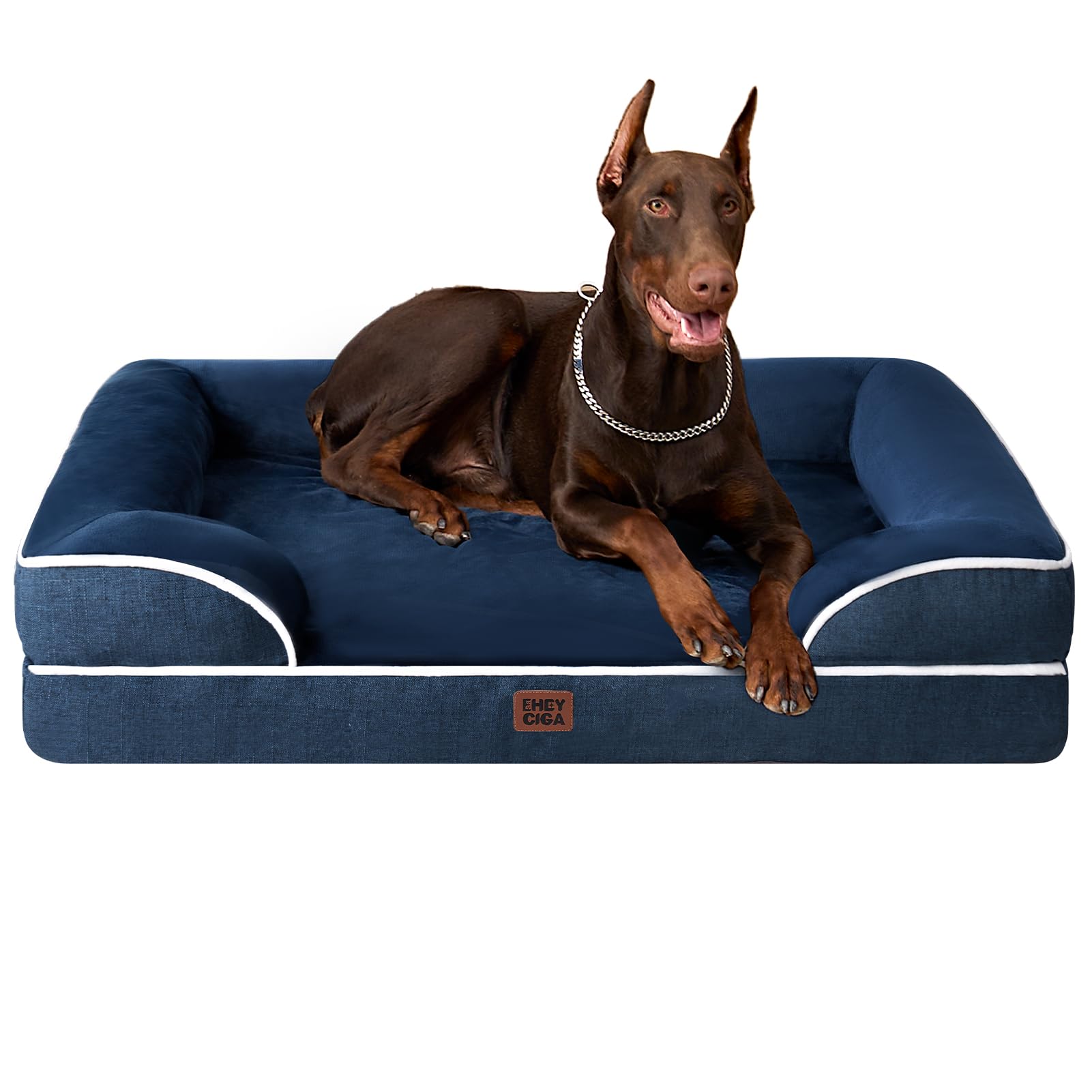 EHEYCIGA Orthopedic Dog Beds for Medium Large Extra Large Dogs, Waterproof Memory Foam XL Dog Bed with Sides, Egg-Crate Foam Couch Bed with Washable Removable Cover