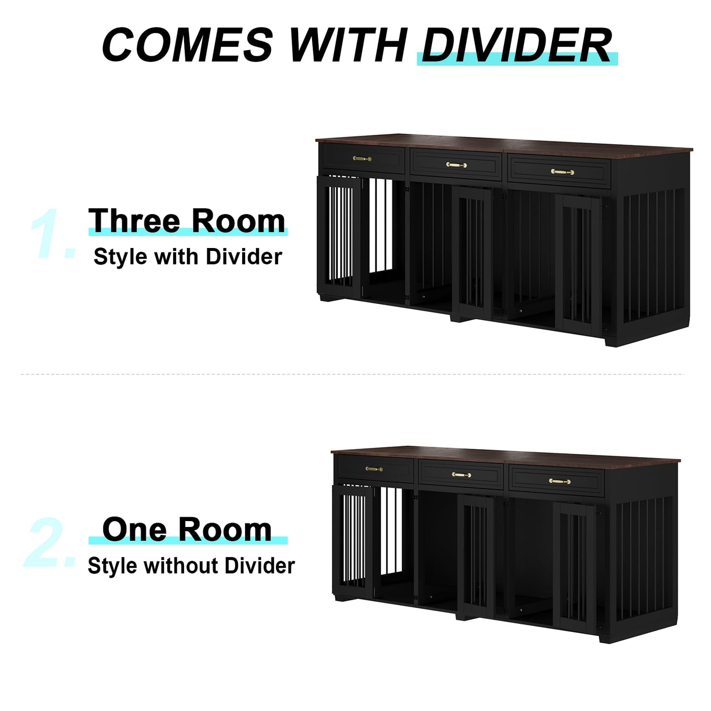 Indoor Dog Crate Furniture Wooden Kennel Dividers Drawers