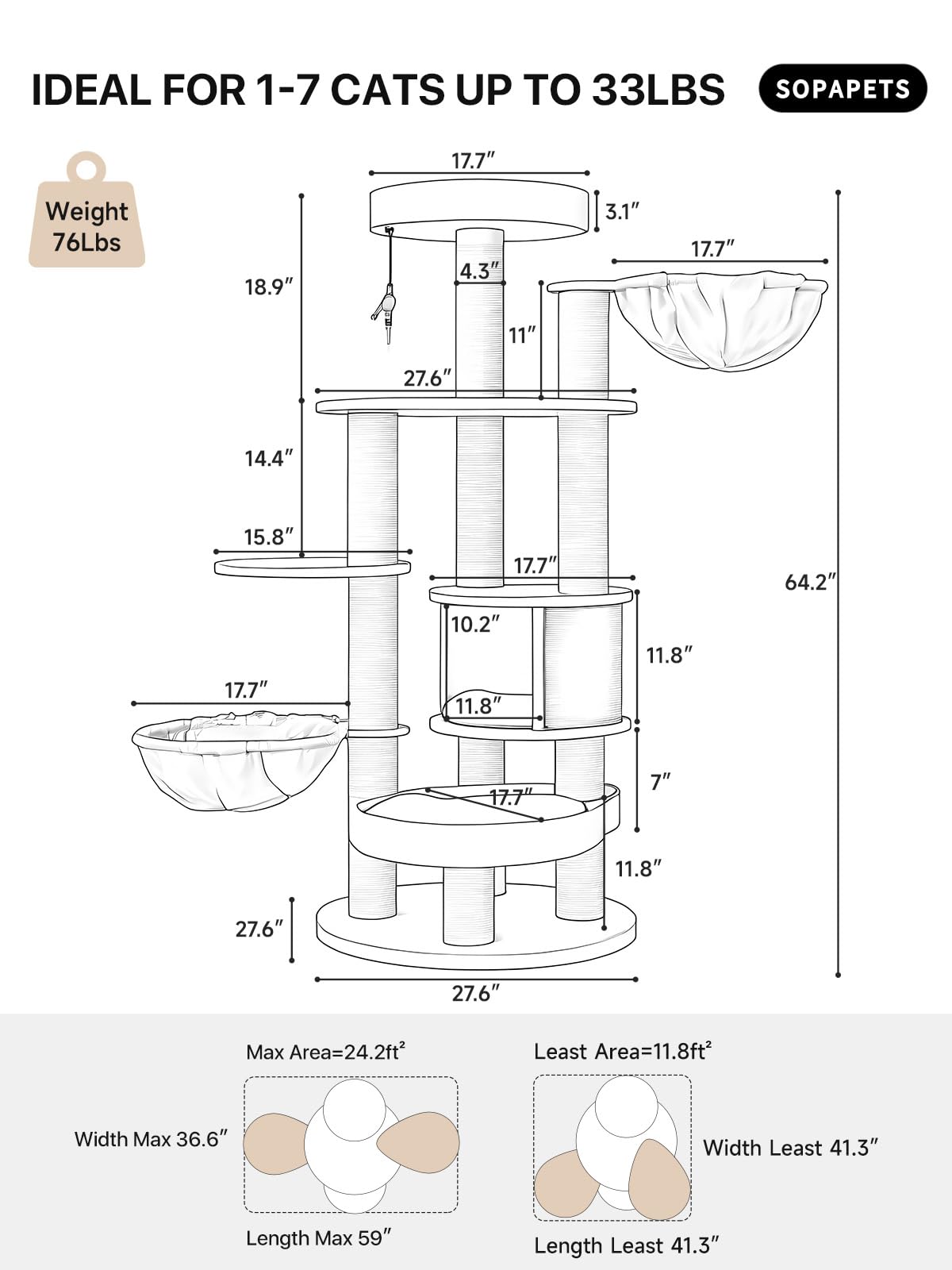 Sopapets Extra Large Cat Tree for Indoor Cats Large Adult