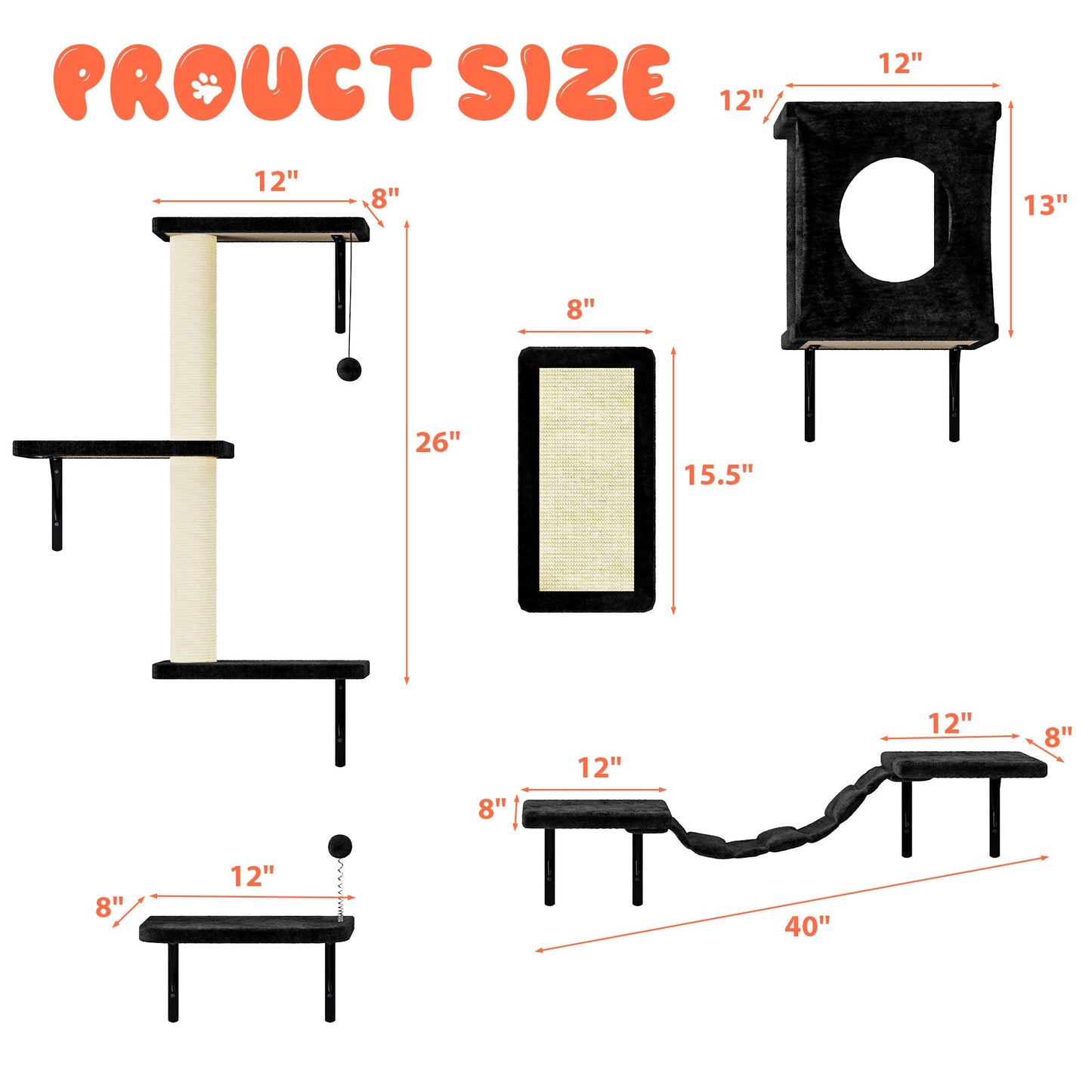 Wall Mounted Cat Shelves Furniture Set Climbing Perches