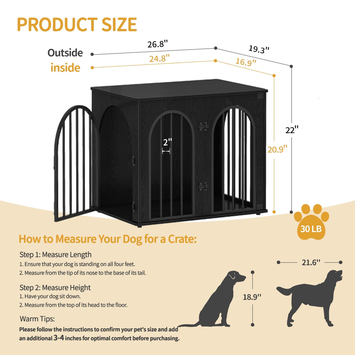 Wooden Dog Crate Furniture Indoor Kennel End Table TV Stand