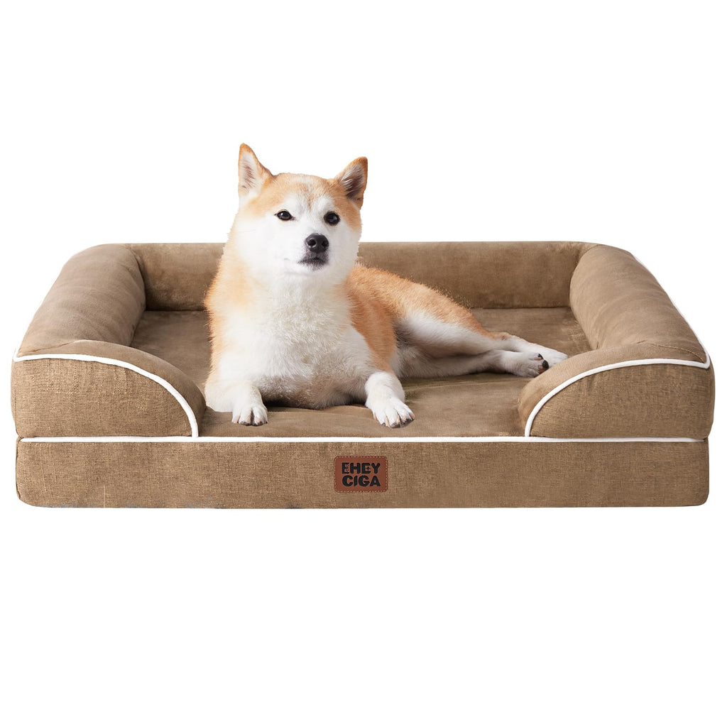 EHEYCIGA Orthopedic Dog Beds for Medium Large Extra Large Dogs, Waterproof Memory Foam XL Dog Bed with Sides, Egg-Crate Foam Couch Bed with Washable Removable Cover