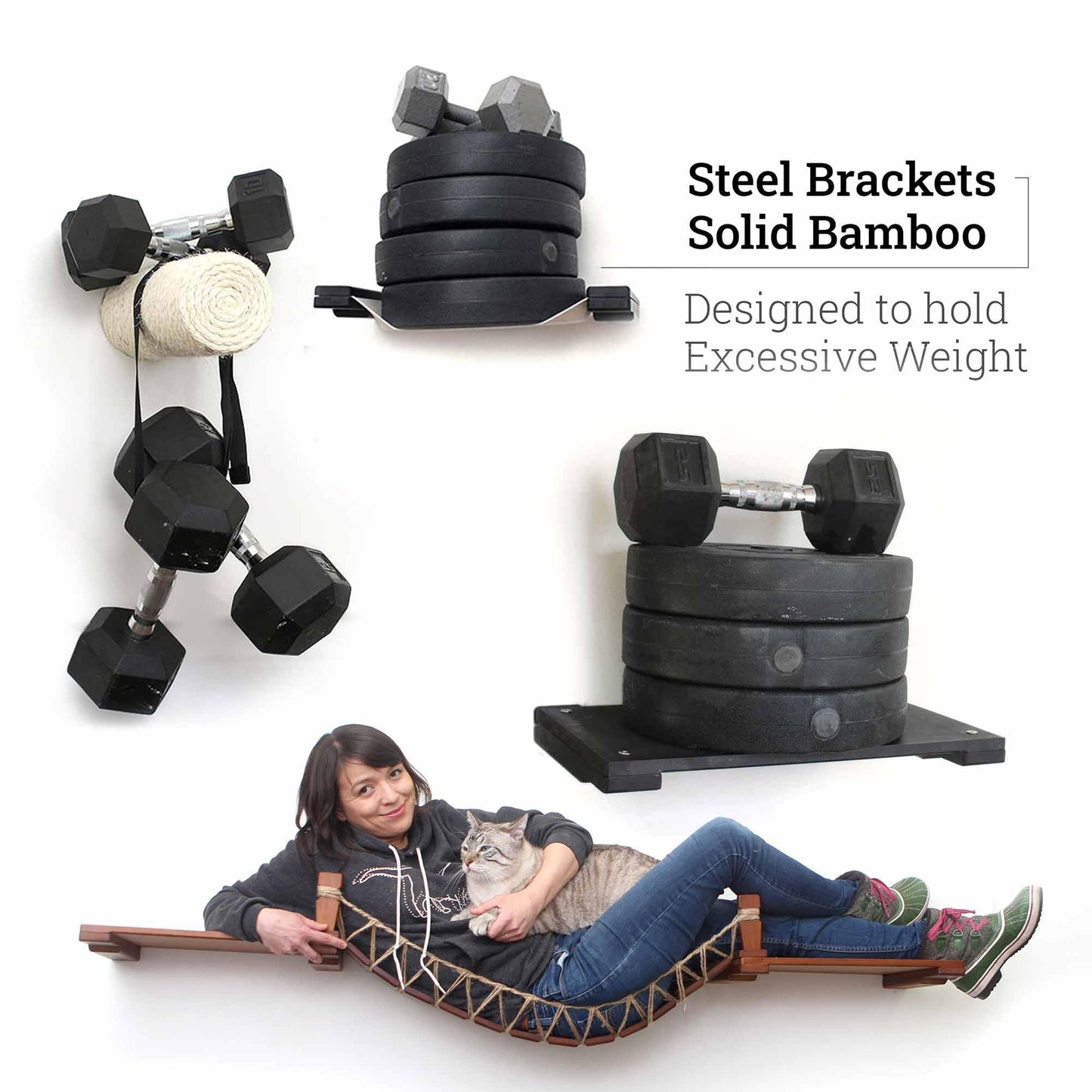 Natural Bamboo Canvas Cat Wall Furniture Set Modern Condo