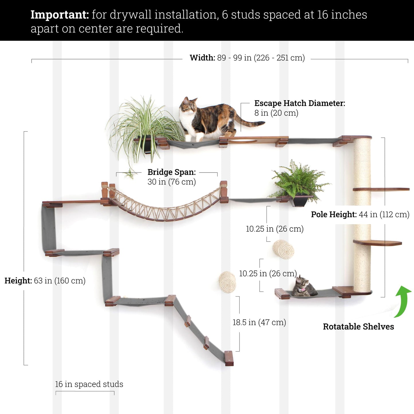 Natural Bamboo Canvas Cat Wall Furniture Set Modern Condo