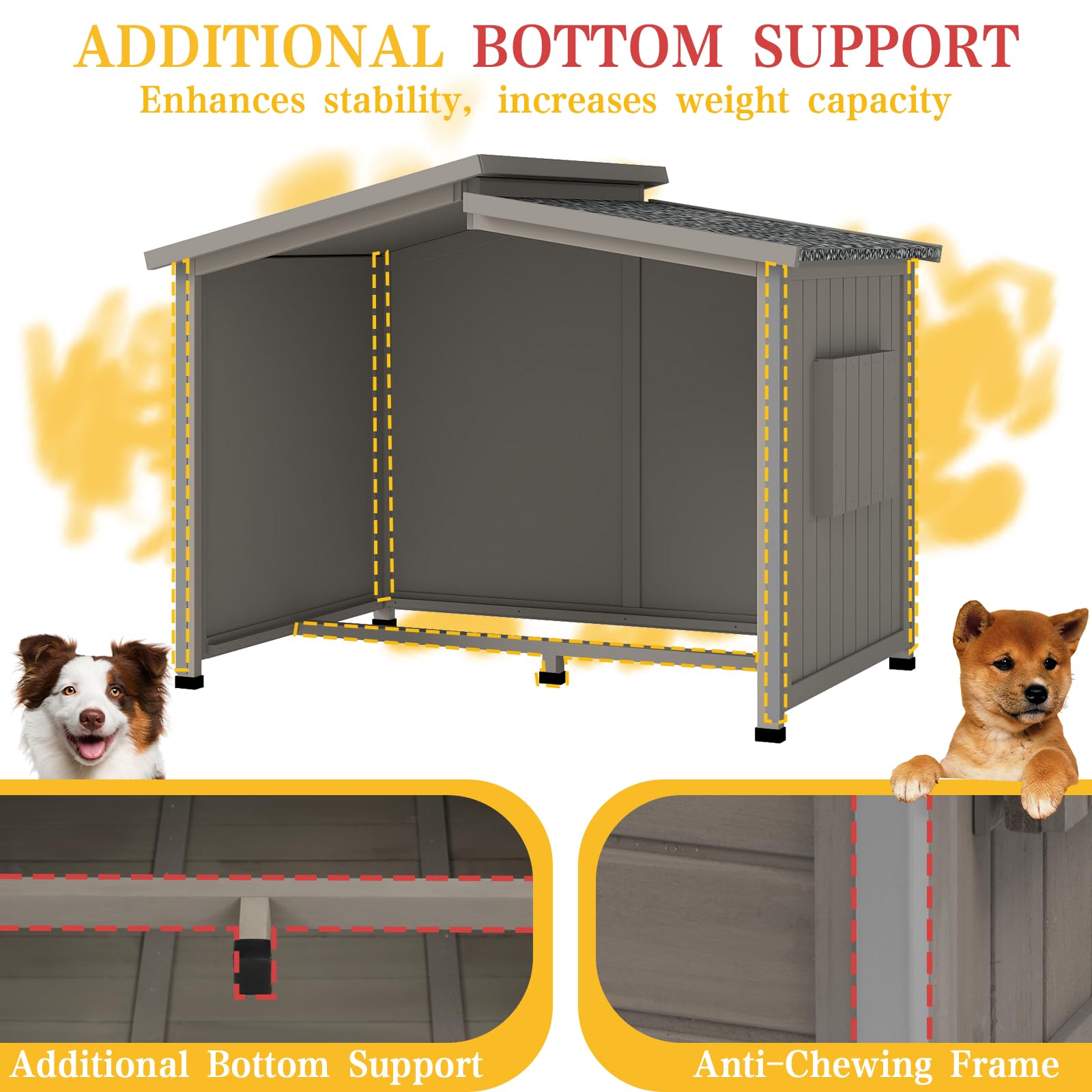 Ketive Outdoor Dog House with Removable Floor, Raised Feet, Anti-Chewing Iron Frame – Weatherproof Wooden Kennel with Roof, Movable Window for Indoor/Outdoor Use, Ideal for Dogs