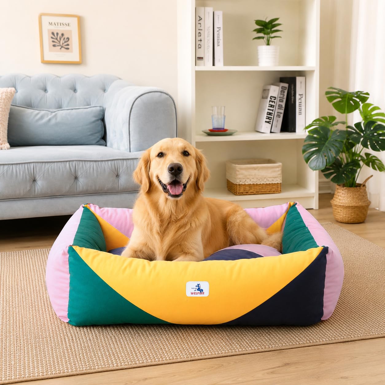 Welfibr Cotton Canvas Dog Bed, Cute Dog Beds, Puppy Bed with Washable Removable Cover, Durable 290 GSM Cotton Anti-Chewing Pet Bed with Anti-Slip Bottom