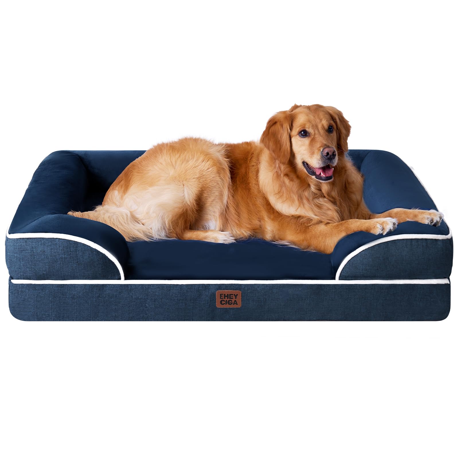 EHEYCIGA Orthopedic Dog Beds for Medium Large Extra Large Dogs, Waterproof Memory Foam XL Dog Bed with Sides, Egg-Crate Foam Couch Bed with Washable Removable Cover